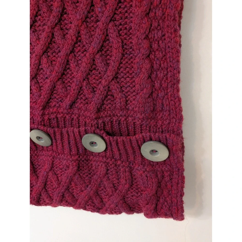 Nua Burgundy 100% Extrafine Merino Wool Cable Knit Button Scarf Chunky Winter